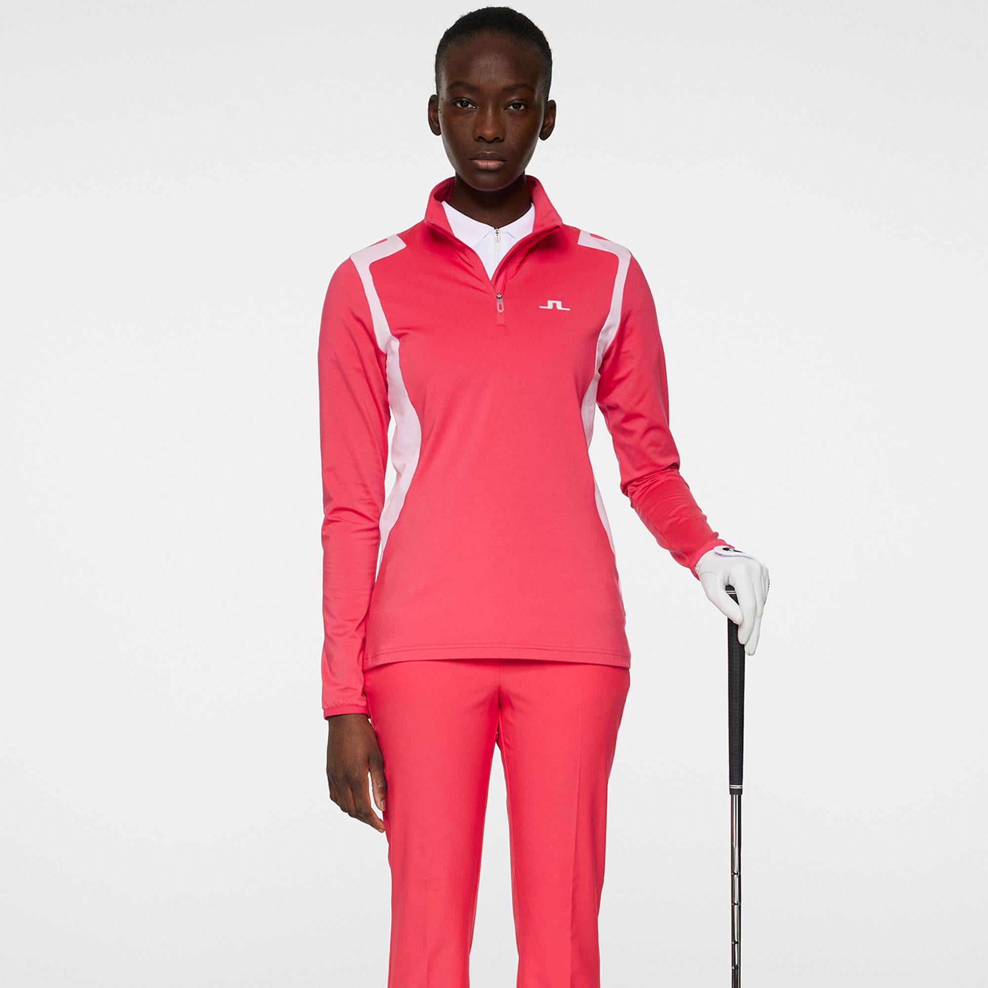 J Lindeberg Mae Quarter Zip Ladies Golf Mid Layer Azalea